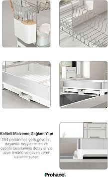INOX MASTER KD410 | Genişletilebilir 2 Katlı Bulaşıklık | 304 Paslanmaz Çelik | Su Tahliyeli Tezgah Üstü Kurutmalık