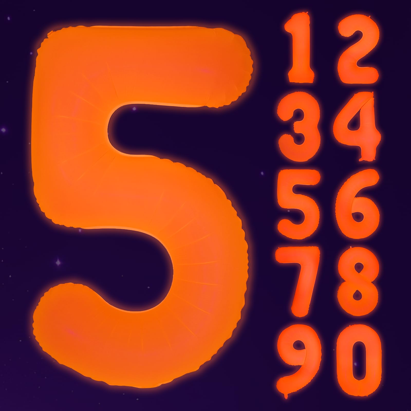 Mega-L Glow in The Dark Party Supplies, 40 Inch Giant Neon Fluorescent Orange Number 5 Balloon for 5th Birthday, DIY Numbers Balloons Happy Birthday