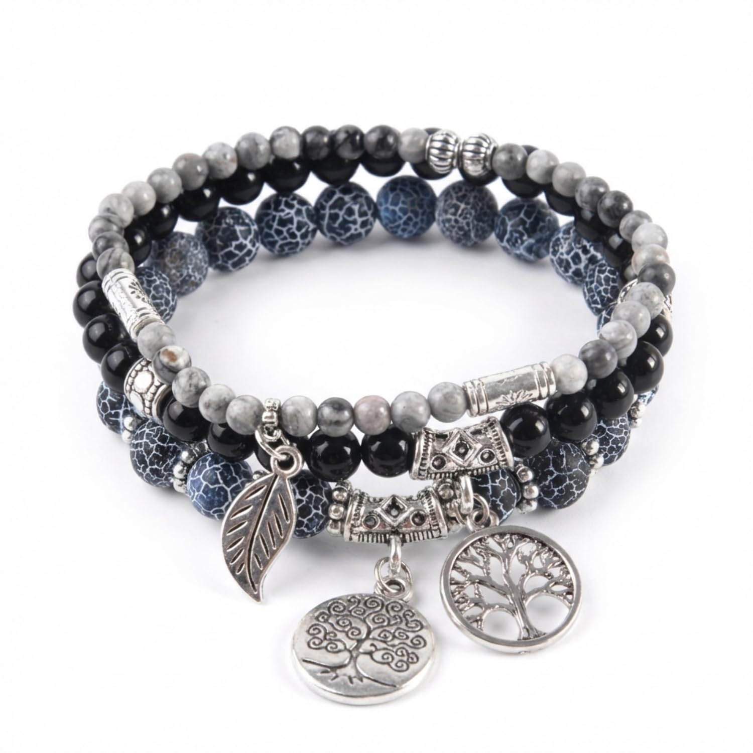YGLINE Tree of Life Yoga Healing Stone Bracelets,Multilayer Lotus Chakra Stone Reiki Bracelet Sets,Anxiety Crystal Natural Stone,for Women Stress Relief