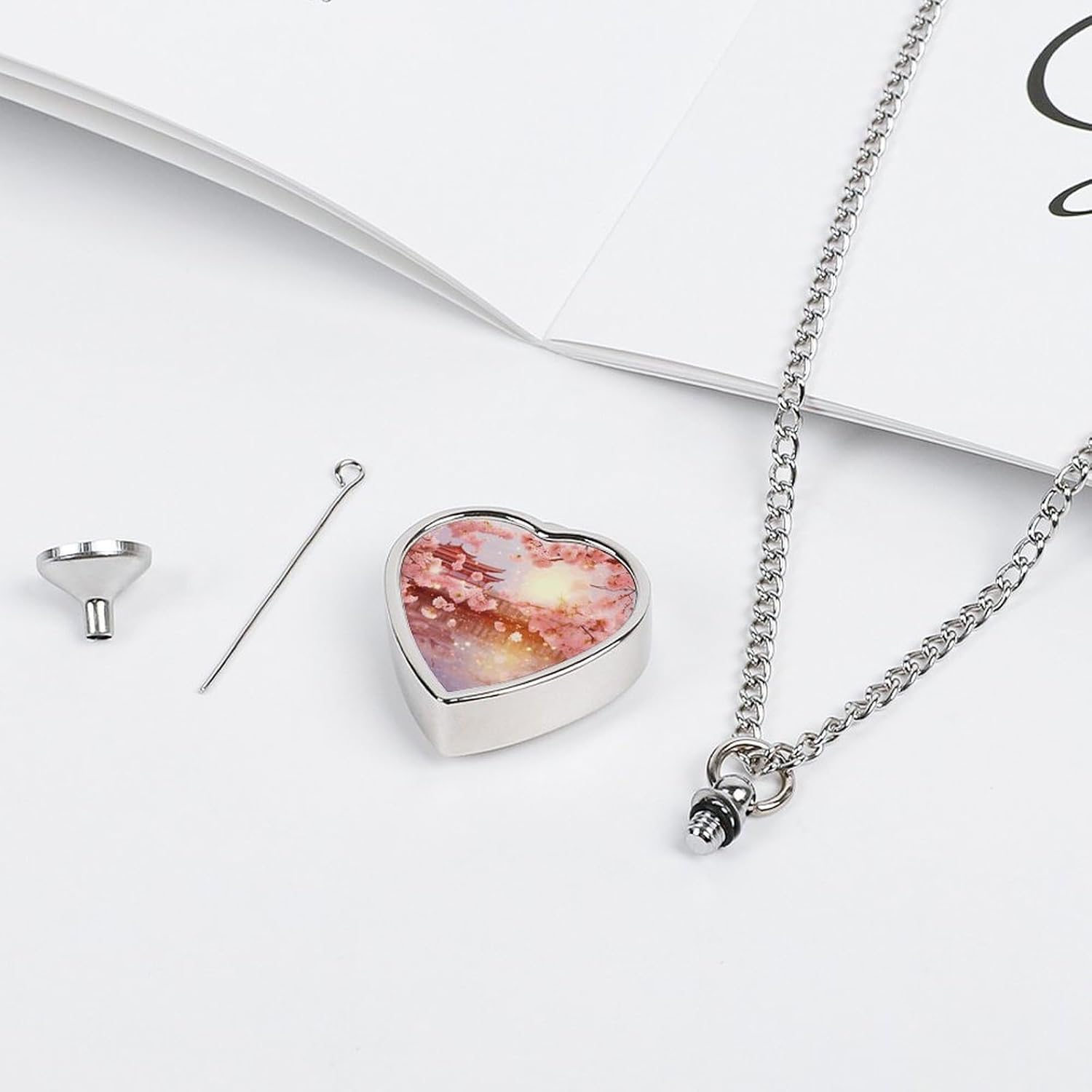 Cherry Blossoms Cremation Heart Pet Ashes Necklace image 4
