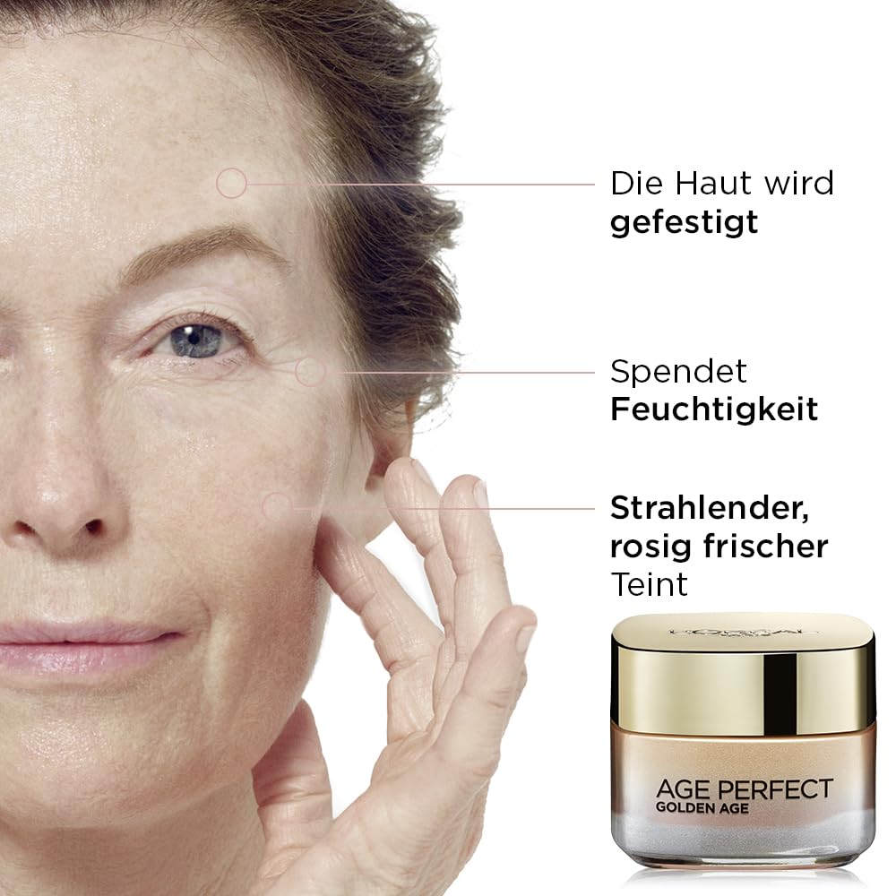 L'Oréal Paris Gesichtspflege Set, Age Perfect Golden Age, Anti-Aging Tagespflege und Nachtpflege, Festigung und Glanz, Für reife und fahle Haut, Mit Pfingstrosen-Extrakt, 2 x 50 ml
