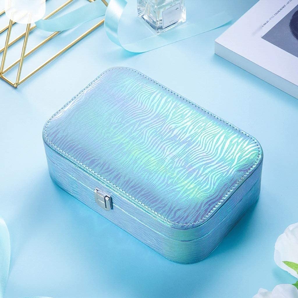 Nowoczesna Etui Na Biżuterię Podróżną Zmienny Kolor PU Leather Jewelry Organizer Pudełko Do Przechowywania Z Lustrem Girl Gift Box Ozdoba(A)