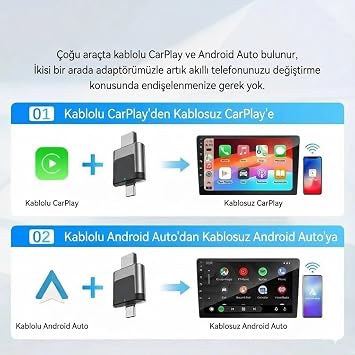 Kablosuz CarPlay ve Android Auto Adaptörü Mini Ergonomik 2in1
