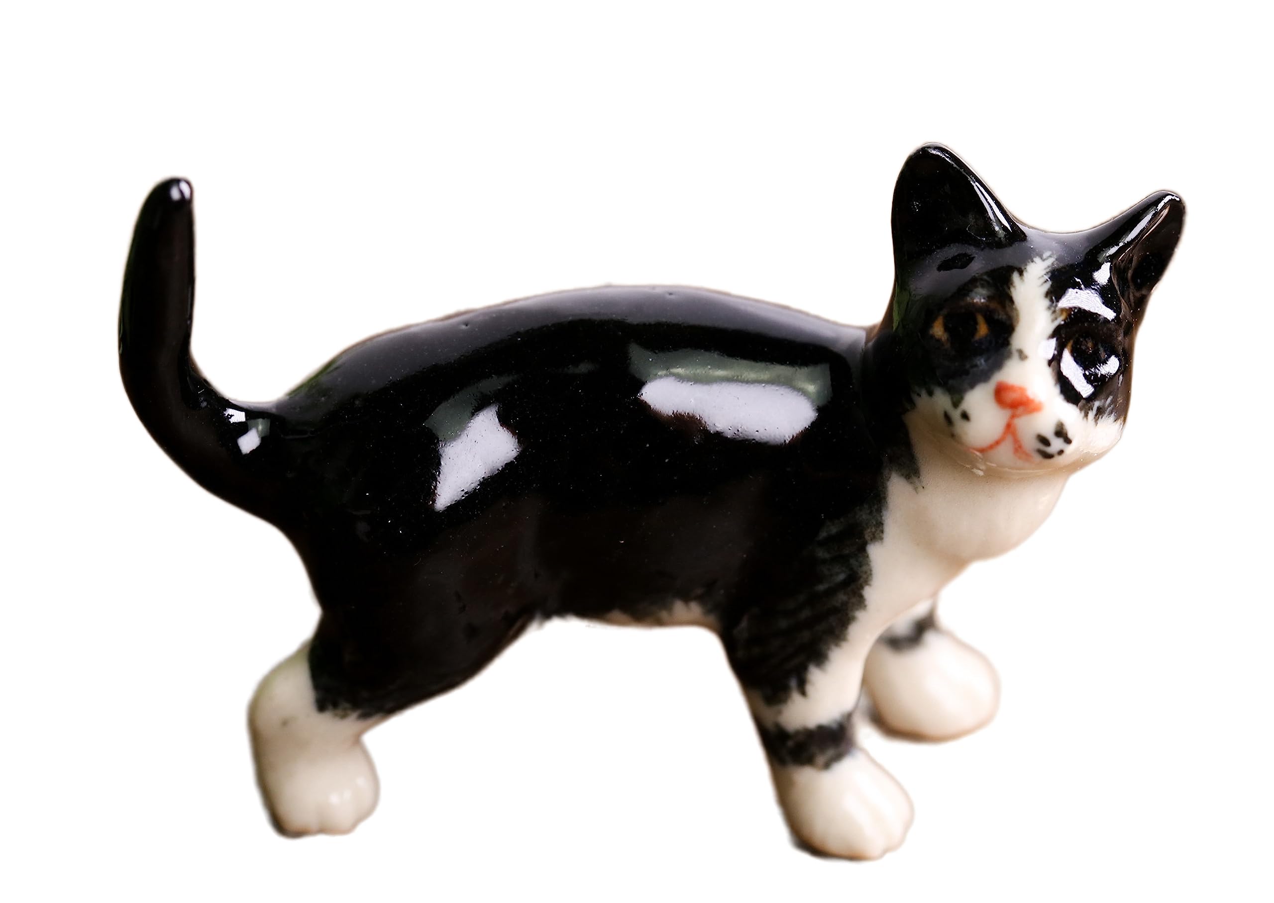 Redchocol8 Black Redchocol8® Ceramic Small Tuxedo Cat Animal Figure Doll Ornaments Collectable Pottery Gift