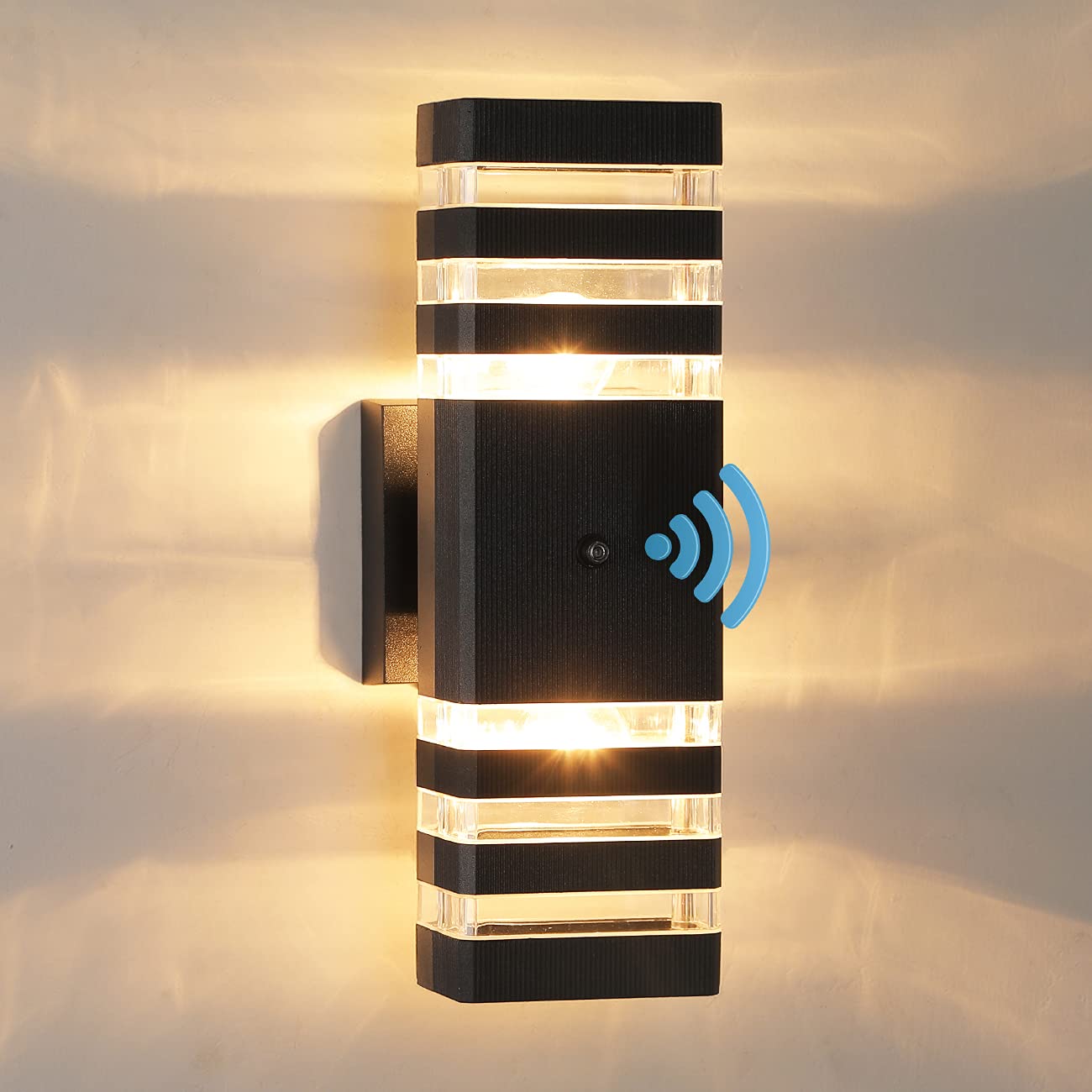 dusk to dawn sensor outdoor wall lights up down porch lights modern exterior light fixtures photocell waterproof black aluminum housing for front porch, patio, garage (use two e26 bulbs)