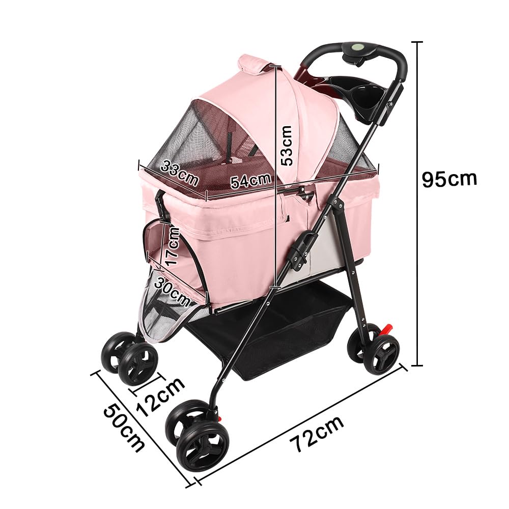 Homewell Passeggino per gatti e cani pieghevole, cestino rimovibile, passeggino per animali domestici, carrello per gatti portatile, con cestino ventilato, spazio di archiviazione e portabicchieri