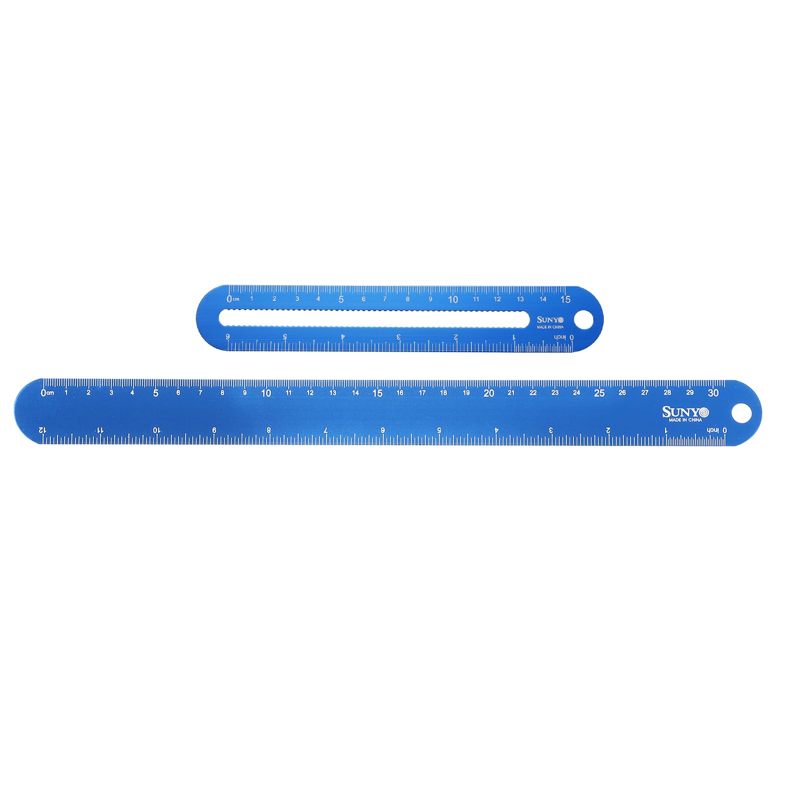 sourcing map 2pcs Metal Straight Ruler 30cm/12"+15cm/6" Metric SAE Aluminum Alloy Rounded-Edge Hollow Wave Measuring Rulers Scale Tools for Measure Study Reading Classroom Office, Dark Blue