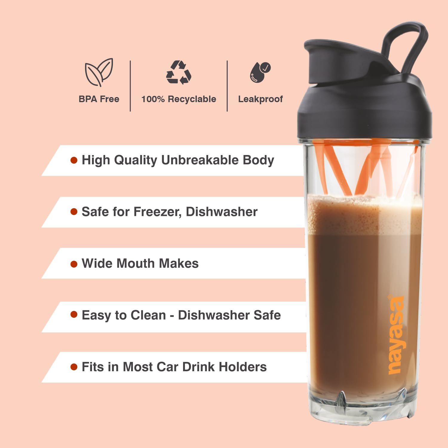 Nayasa Sprint Protein Shaker - Leakproof Gym Bottle -3