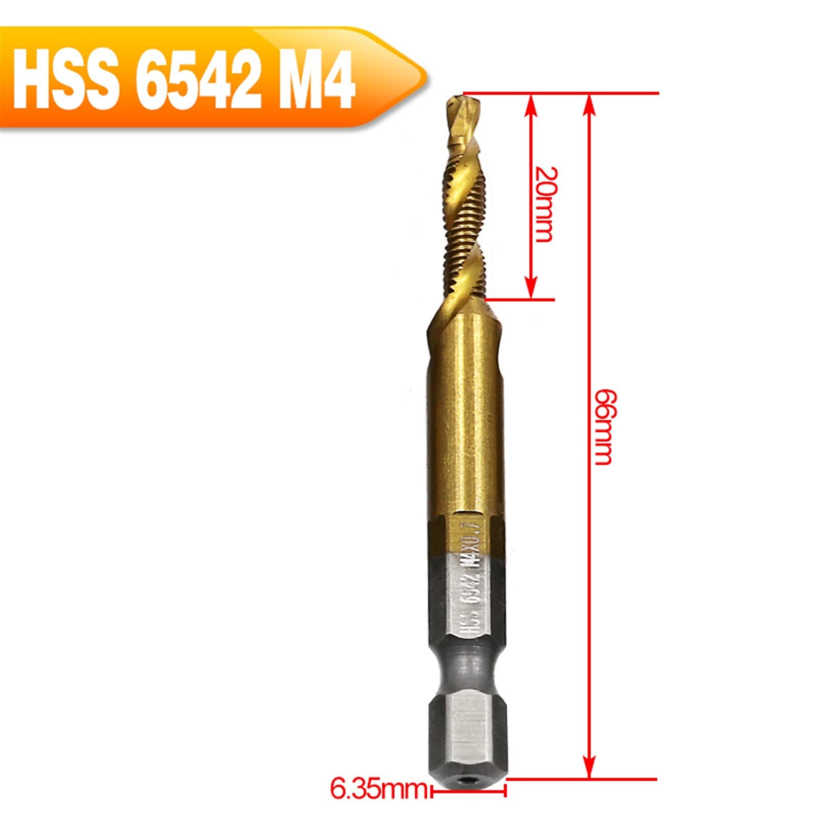 1pc Spiral Pointed Taps HSS M2 Tapping Thread Forming 1/4 Inch Hex Tap Drill Bits Metric Spiral Screw Tap M3-M10 MINGPING (Color : M4)