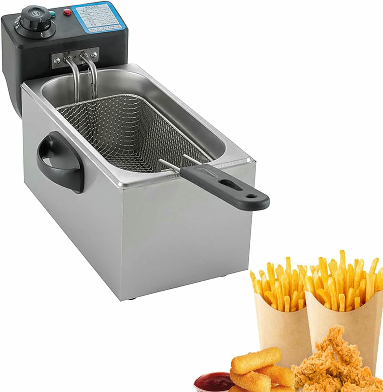Friteuse électrique avec couvercle et thermostat réglable de cuisine