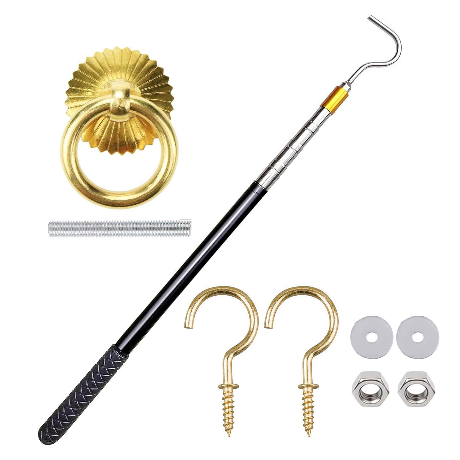 Comprehensive Attic Pull Down Hook Set for Enhancing Accessibility and Styles with Adjustable 60Inch Rod and Door Rings Attic Ladder Hook