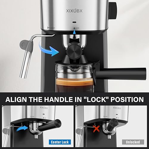 Miniatura 9 de Máquina de café expreso de 6 bares, cafetera compacta de 800 W con calentador de tazas de acero inoxidable, espumador de leche a vapor, alivio