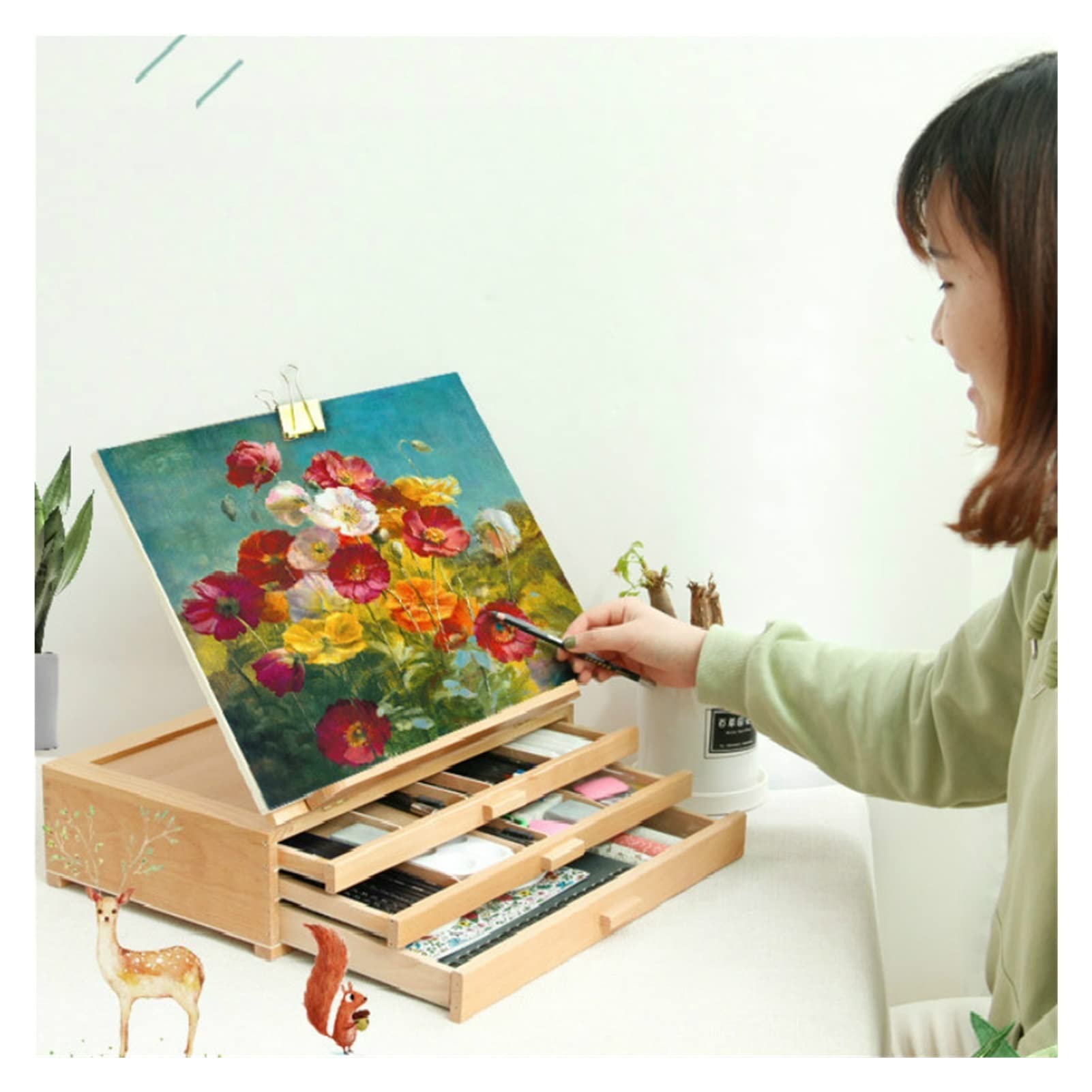 Cavalletto da Tavolo. Cavalletti con cassetto Multistrato Portatile Pieghevole per Pittura a Olio, Tavolo da Disegno, cavalletto per Bambini e Adulti
