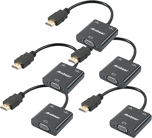 Miniatura 9 de Anbear HDMI a VGA con adaptador de audio, adaptador VGA a HDMI chapado en oro, convertidor de video 1080P macho a hembra con puerto de audio de