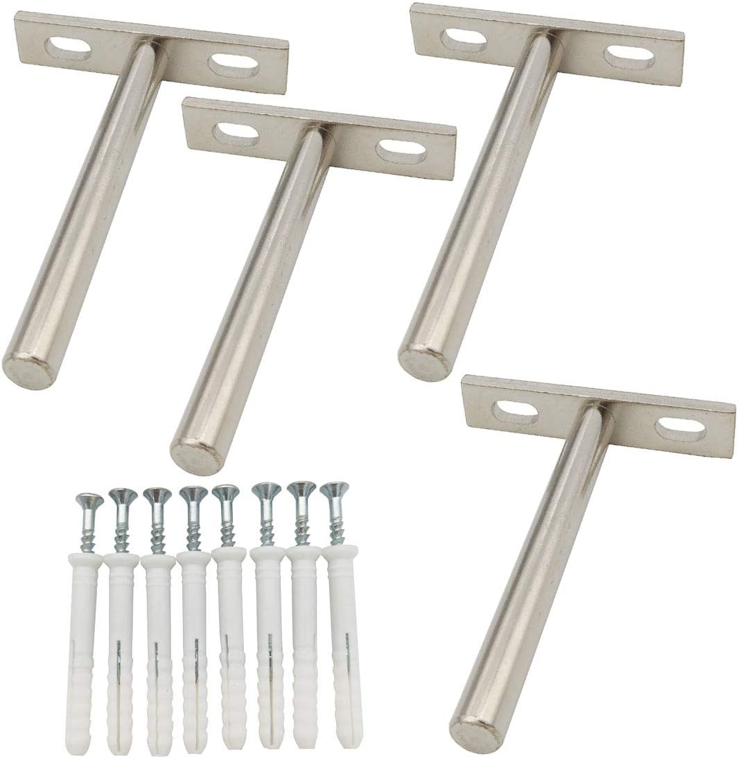 Floating Shelf Bracket 4 inch, 4Pcs Blind Shelf Supports Heavy Duty Solid Hidden Brackets, Invisible Wall Mount Bracket for Wood Shelf - Screws and Wall Plugs Included