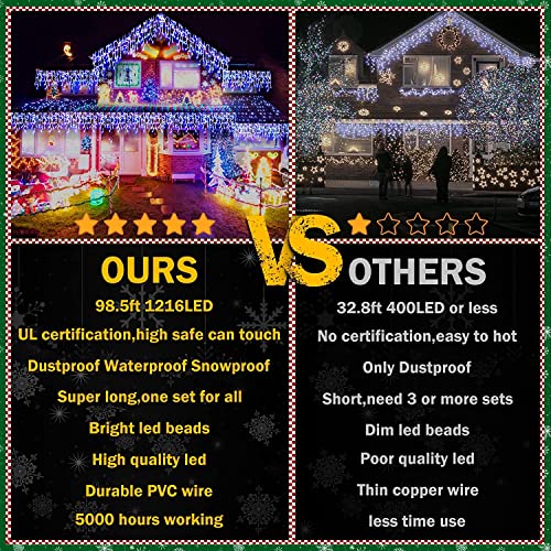 Christmas Lights, Outdoor String Lights, Christmas Fairy Lights Plug In Waterproof Timer Memory Function For Christmas Holiday Party Decorations (Blue, 1216Leds) #TOP5