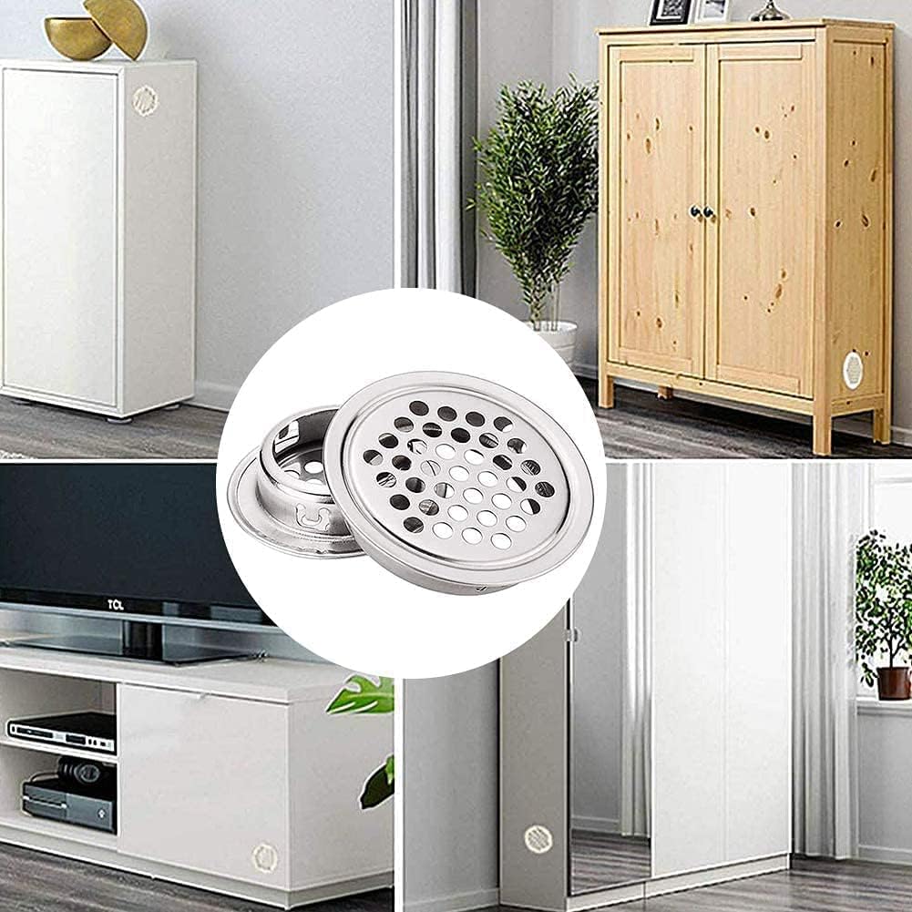 2.09" Dia Air Vent Cover 304 Stainless Steel Round Mesh Hole 53mm Flat Circular Vent Mesh for Cabinet Ventilation and Light Box Heat Dissipation Wall Ceiling Bathroom Office Kitchen 8Pcs