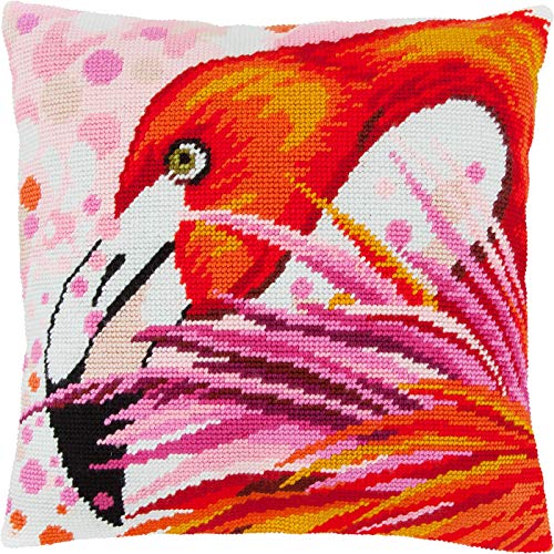 Flamingo. Needlepoint Kit. Throw Pillow 16×16 Inches. Printed Tapestry Canvas,