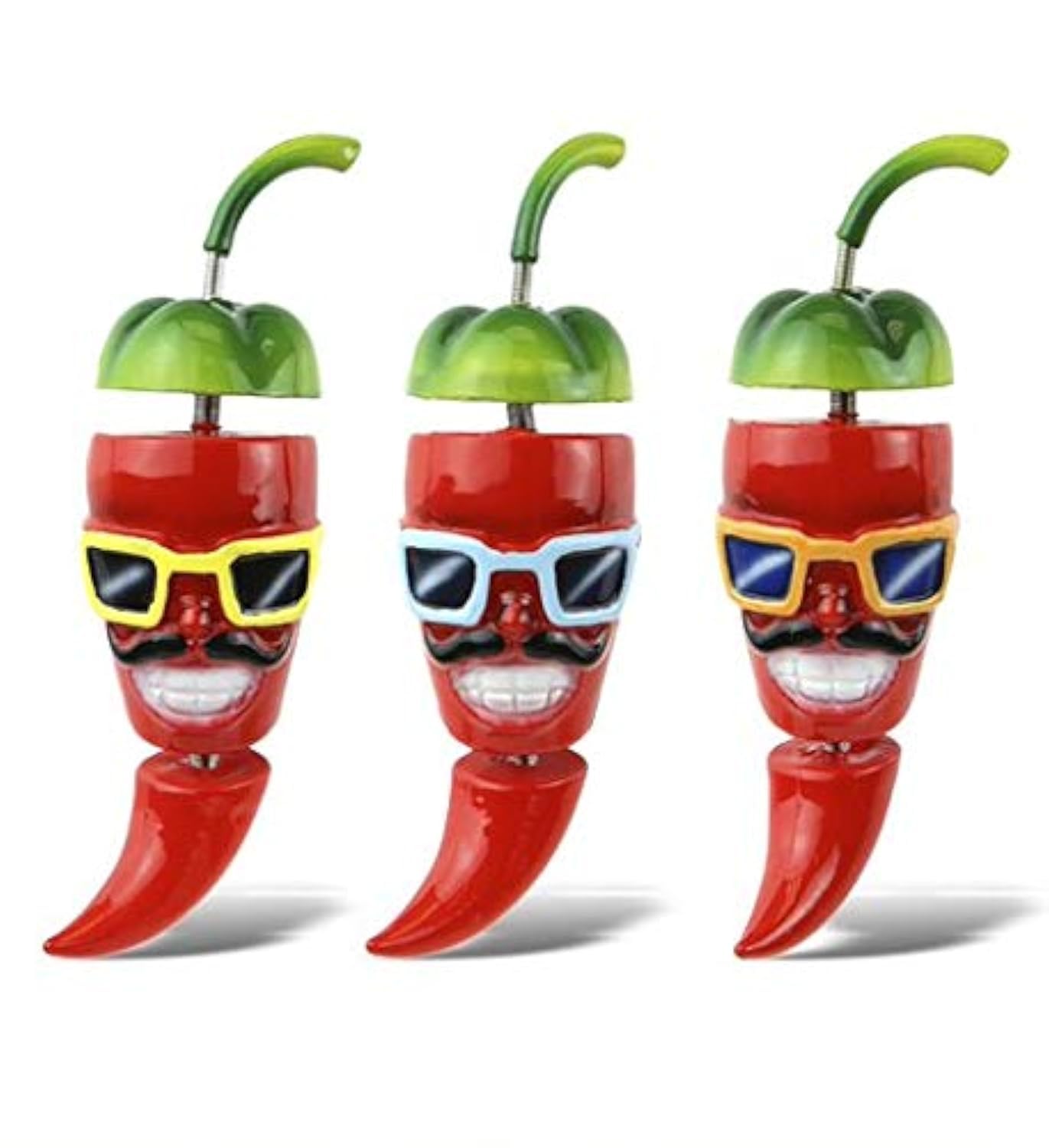 CoTa Global Coole Chili-Pfeffer-Kühlschrank-Magnete, 3 Stück, verschiedene Farben, lustige niedliche Chili-Wackelkopf-Magnete für Küche, Kühlschrank, Tür, Heimdekoration und coole Bürodekoration, 3