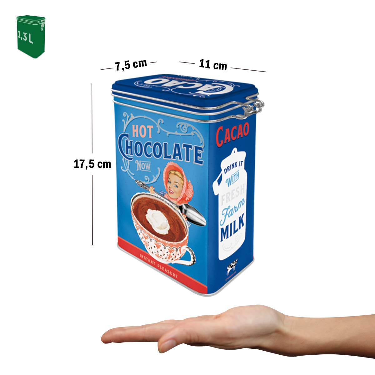 Nostalgic-Art Retro puszka na kakao, 1,3 l, Cacao Addicted – Pomysł na prezent do kuchni, metalowy pojemnik z pokrywką aromatyczną, Styl vintage