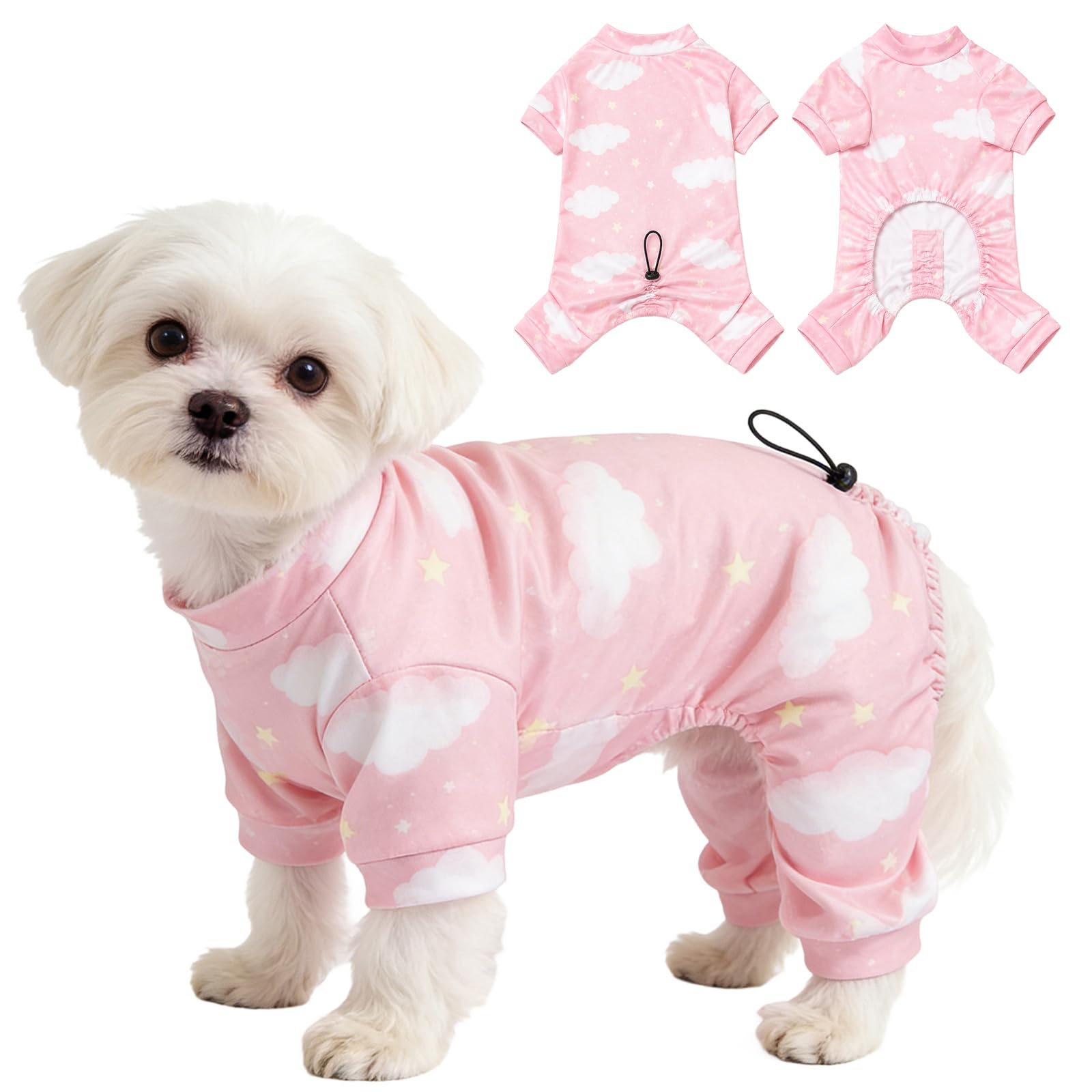 Fohuanky Dog Pyjamas for Small Dogs, Soft Breathable Full Body Dog Jumpsuit with Adjustable Back Length, Comfortable Puppy Pyjamas for Bichon Poodle Maltese Chihuahua XS-XL (Pink, XS)