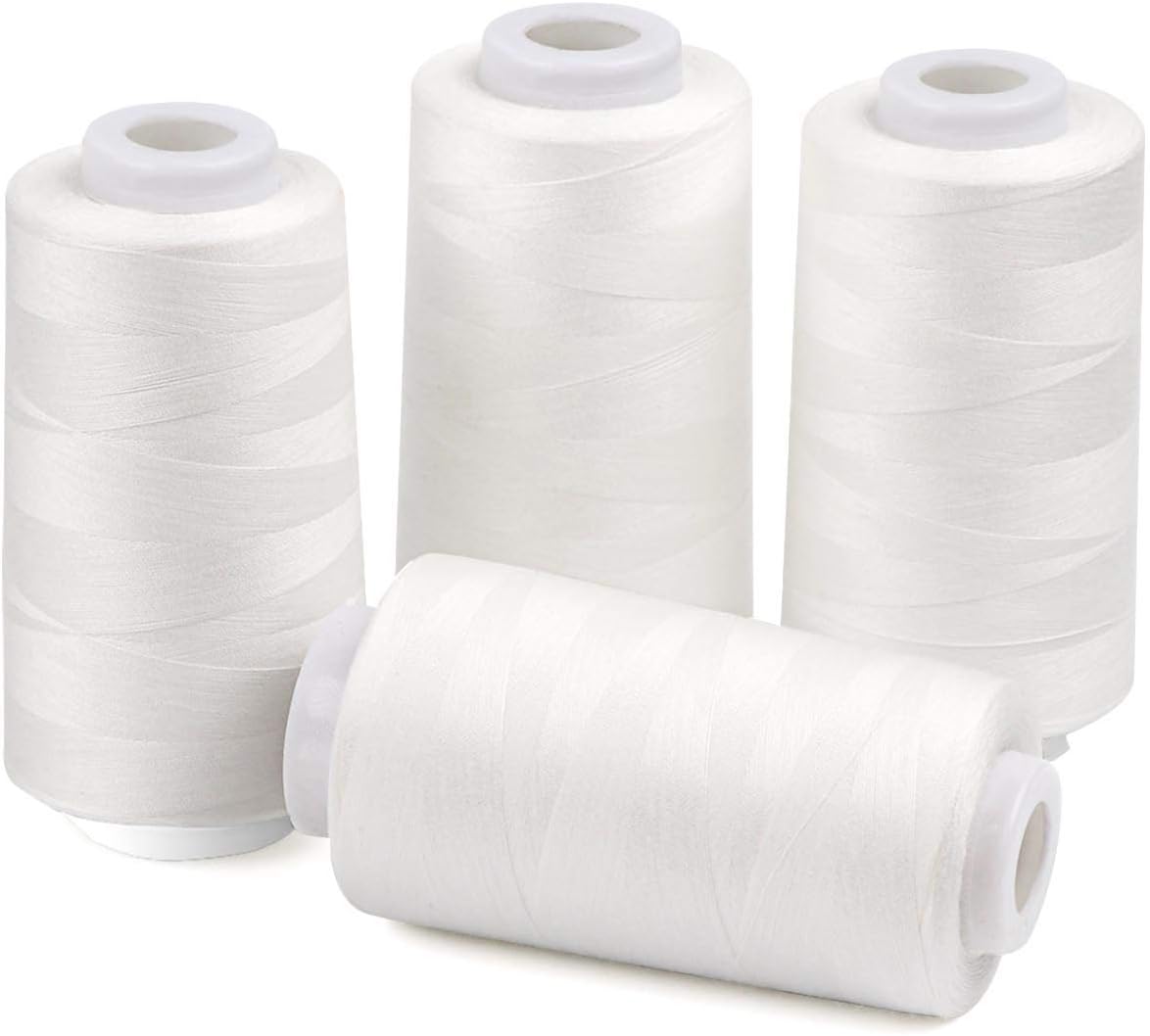 4 x 3000 Yards Serger Thread Spools White Polyester Sewing Thread Overlock Cone