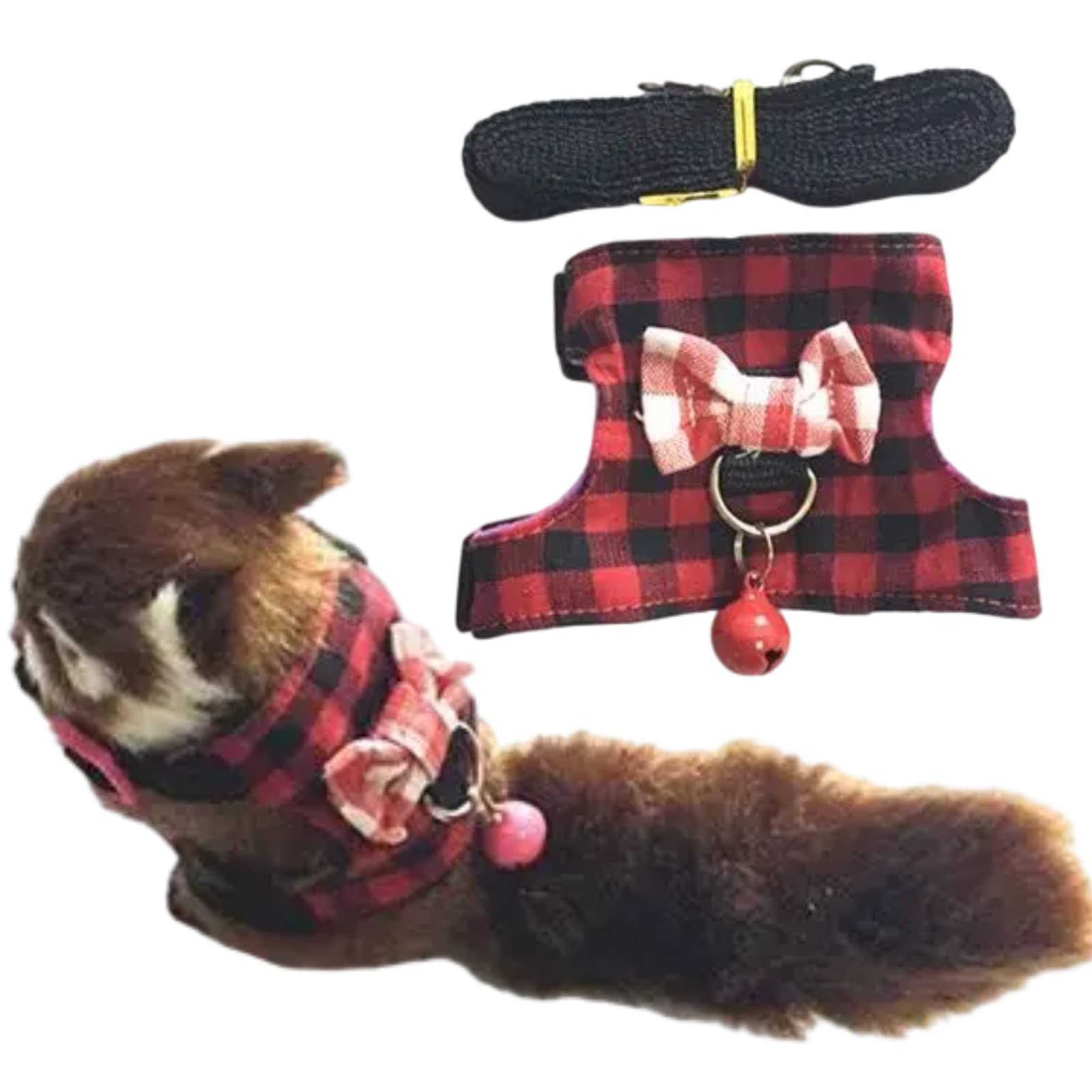 Squirrel Harness and Leash Set for Outdoor Walking, Small Guinea Pig Clothes with Bowknot and Bell, Small Pet Harness Vest and Leash Set for Gerbil