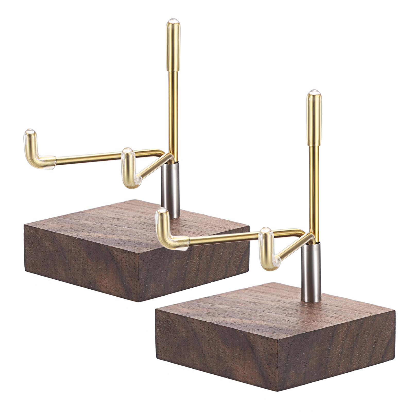 Hipiwe 2Pcs Small Display Stand Adjustable Metal Arms and Wooden Base - Decorative Plates Display Stand Easel Holder for Crystal Fossil Slice Coral Geodes Rock Mineral Agate, 2