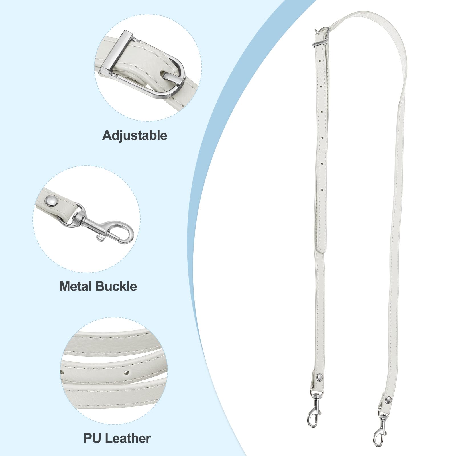 PATIKIL Leather Purse Strap Replacement 47 Inch, PU Adjustable Shoulder Crossbody Replacement Strap with Silver Hardware, White - Image 3