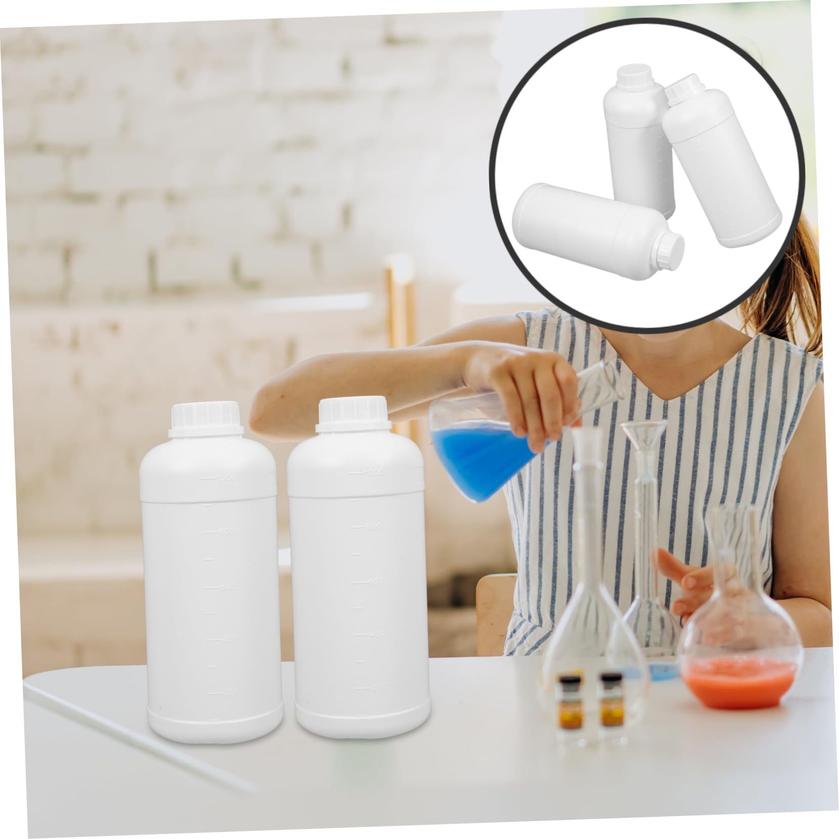 CIYODO Set of 3 Reusable Sample Bottles with Lids 1l Plastic Lab Bottles Secure Seal for Water or Chemical Storage