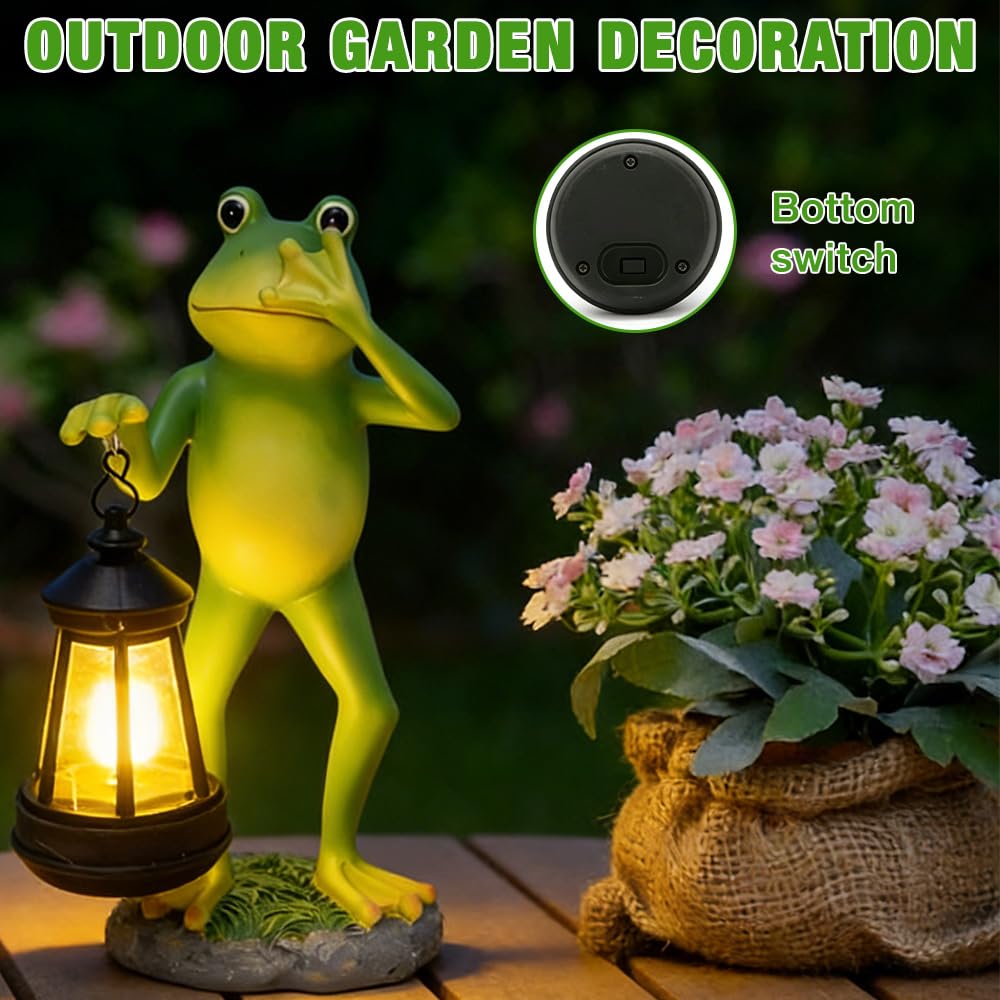 Mineup Outdoor Solar Frosch Garten Dekoration, Solar Frosch Statue, Frosc Figuren Draußen Deko, Frösche Figuren Mit Beleuchtung Für Hof Dekoration, Terrasse, Balkon, Garten, Rasen, Teiche