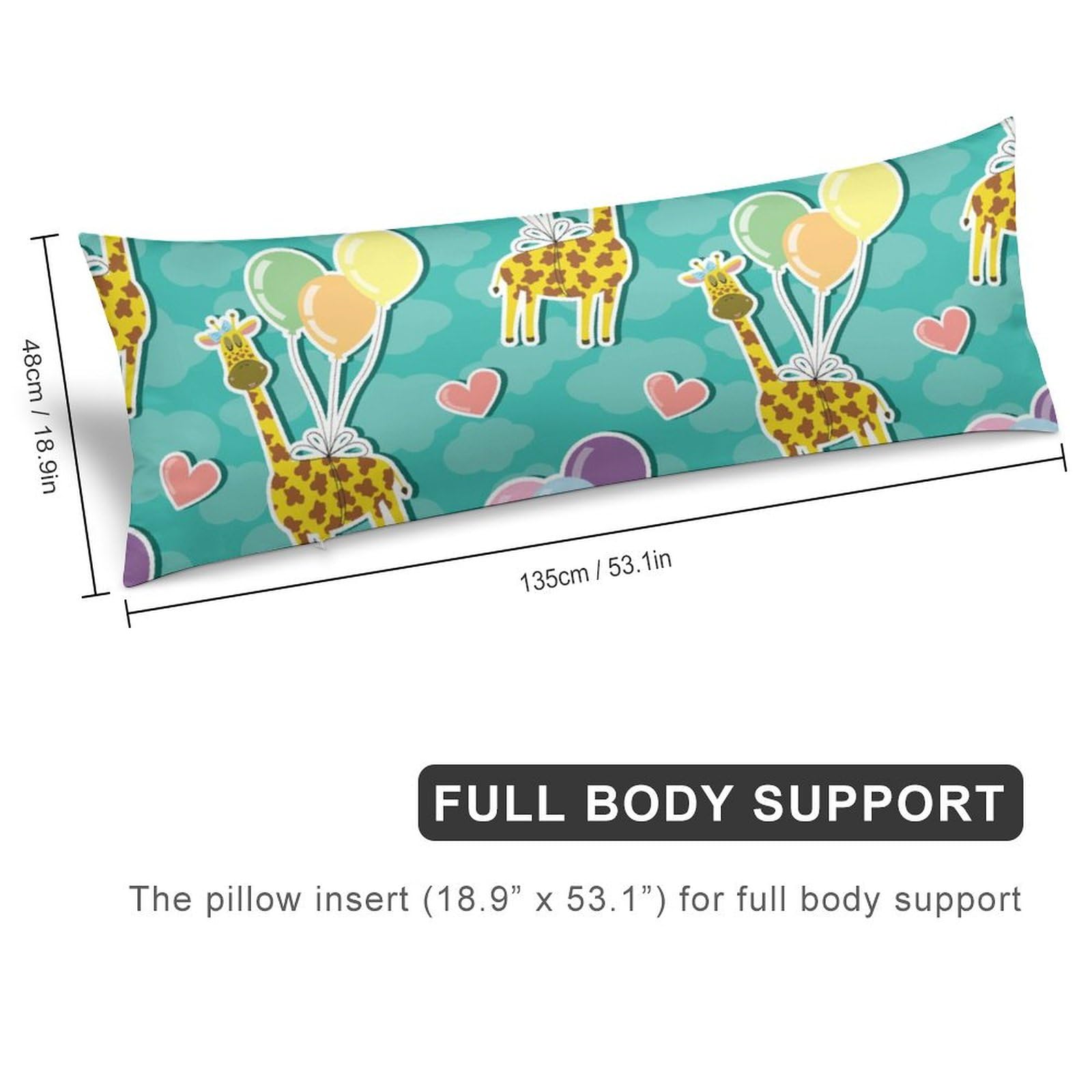 Giraffe and Balloon Body Pillow Cover Lightweight Long Pillow Case for Cushion Sofa Living Room Bed 20