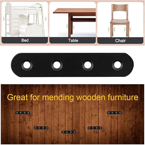 Miniatura 5 de Paquete de 8 soportes rectos negros de acero inoxidable de 4 pulgadas, placas planas de reparación de alta resistencia, soportes de unión