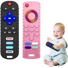 2-Pack Baby Teething Toys-TV Remote Control Shape Silicone Infants Teething Toys for Babies 0-18 Months,BPA-Free Black+Pink