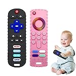 ERSIHUA 2-Pack Baby Teething Toys-TV Remote Control Shape Silicone Infants Teething Toys for Babies 0-18 Months,BPA-Free (Black+Pink)