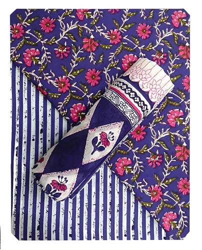 Image of VEENA HANDICRAFT Pure Cotton Jaipuri Sanganeri Print Salwar Suit With Dupatta set
