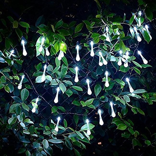 Solar Water Drop Lights, 20ft 30LEDs Fairy Lights Waterproof for Outdoor, Garden, Christmas Decorations (Cold White)