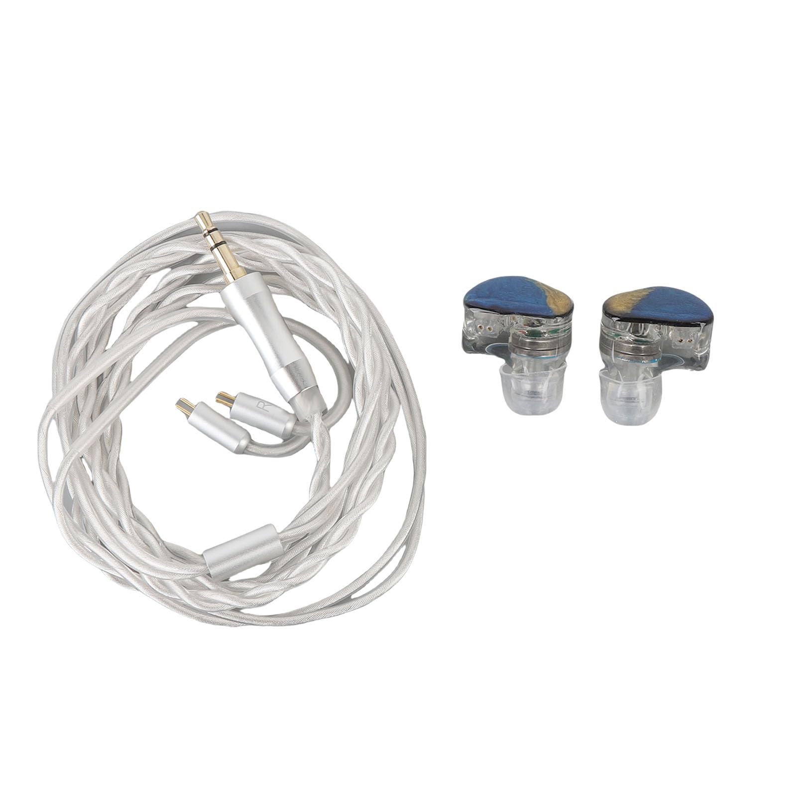 Ejoyous Auricolari IEM Auricolari Cablati HiFi con Guscio in Resina e Cavo Staccabile da 0,78 Mm a 2 Pin 32 Ohm con Isolamento Acustico Suono Stereo per Musicisti Cantanti Stage Studio (Blu Oro)