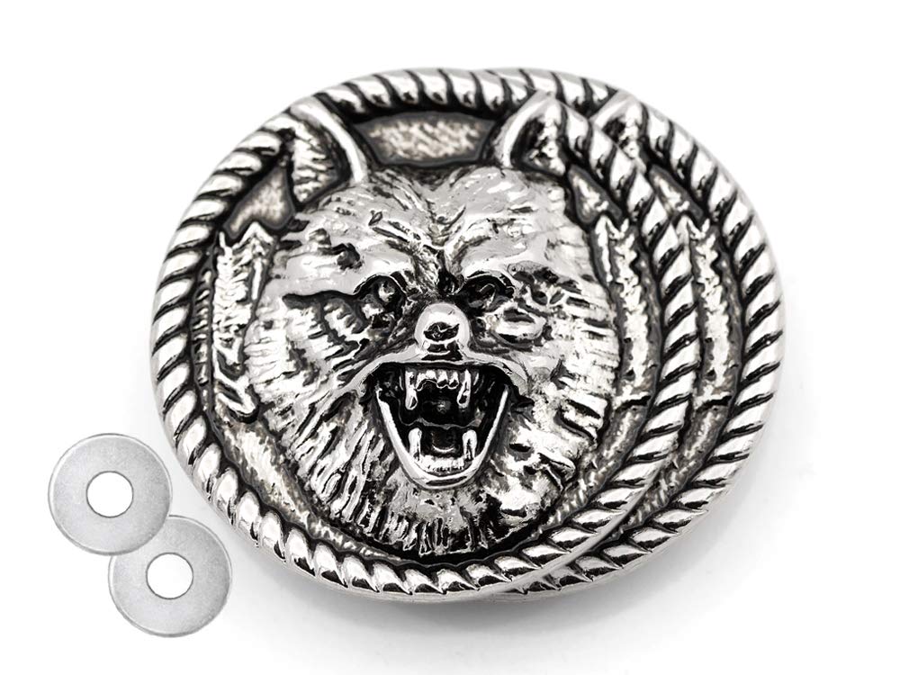 CRAFTMEMORE2pcs 1 3/8 Inches Wolf Head Screw Back Coin Conchos Gaur Rodeo Indian Cowboy Leathercraft CHS93 (Black Silver)