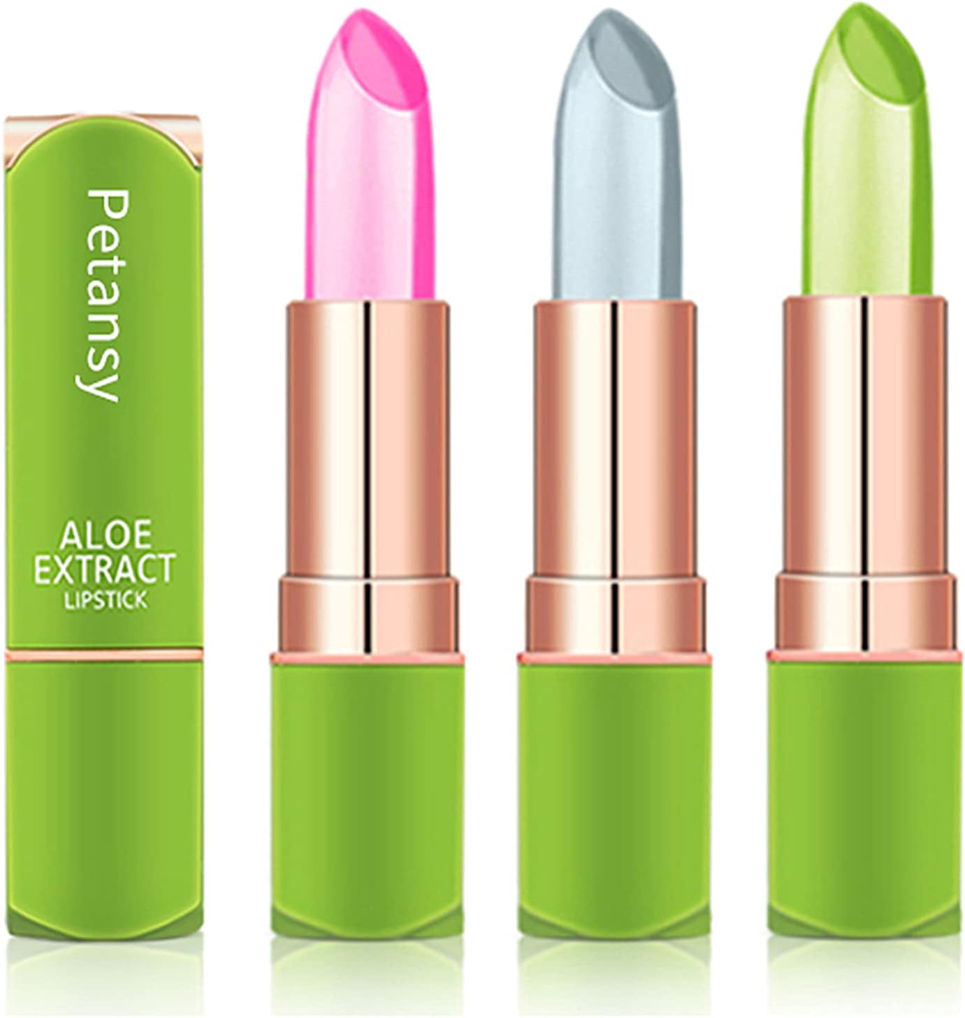 Petansy 3 Packs Aloe Vera Lipstick, Lips Moisturizer Long Lasting Nutritious Lip Balm Magic Temperature Color Change Lip Gloss-Set