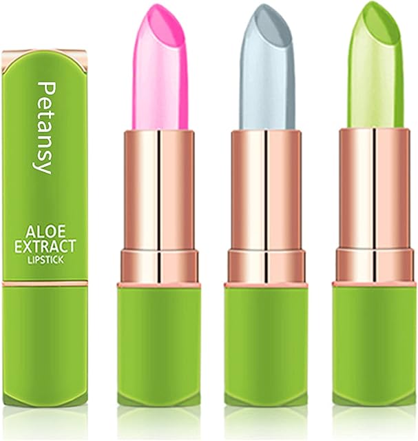 Petansy 3 Packs Aloe Vera Lipstick , Lips Moisturizer Long Lasting Nutritious Lip Balm Magic Temperature Color Change Lip Gloss-Set(A)