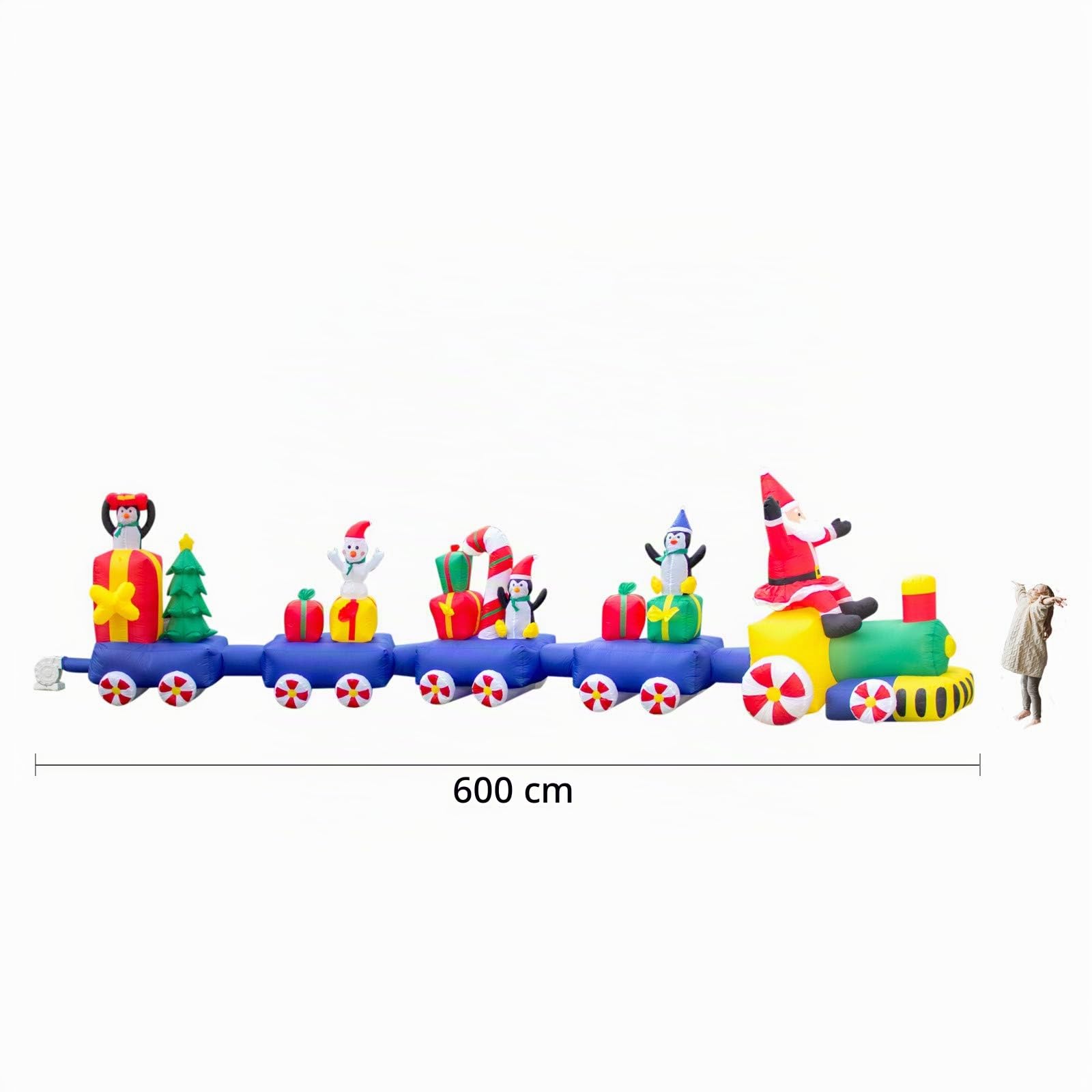 Pridea Weihnachtszug Eisenbahn 600 cm Weihnachtsdeko Aussen Zuckerstangen Aufblasbarer Weihnachtsmann Schneemann XXXL Weihnachtshüte Wasserfeste Weihnachtsdekoration Weihnachten Chrismas mit Gebläse