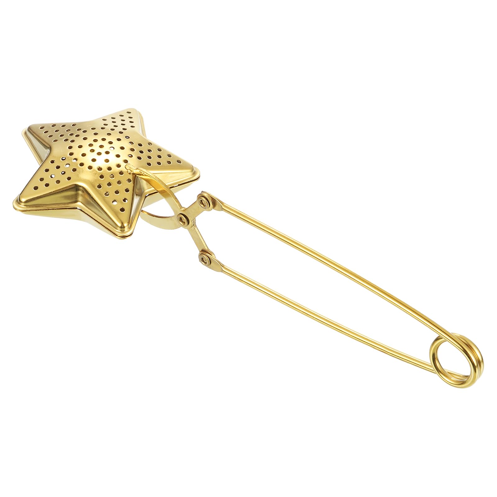 uxcell Star Snap Tea Ball Infuser with Handle, Loose Tea Steeper, Stainless Steel Tea Strainer for Brew Loose Leaf Tea, Gold