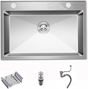 Drop in Stainless Steel Kitchen Sink, Single Bowl Top Mount Sink 8 Inch Deep Kitchen Sinks Single Basin Brushed Satin Undermount Kitchen Sink Stainless Steel Sink,600x450mm