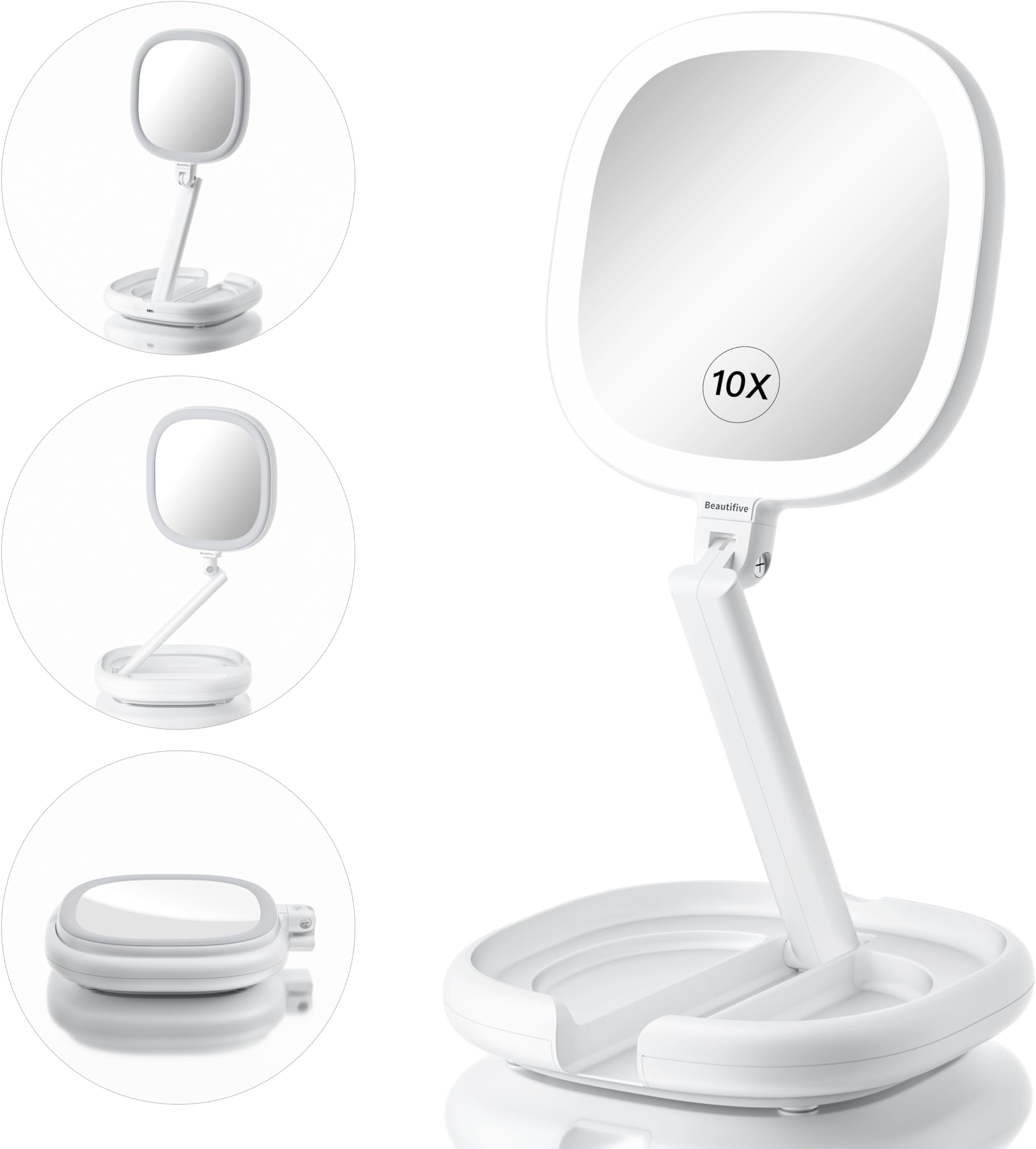 6.3” Makeup Mirror with Light and Magnification, 10X/1X Light Up Makeup Mirror Lighted Make Up Mirror with Adjustable Height Double Sides Folding Magnifying Mirror with Light