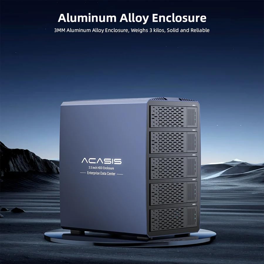 Image of ACASIS 5-Bay External Array 2.5″ /3.5″ USB to SATA HDD Case with 8-Mode RAID & 96W Power Adapter for 2.5″ /3.5″ SATA HDD /SSD, Support 5x24TB Upto 120TB