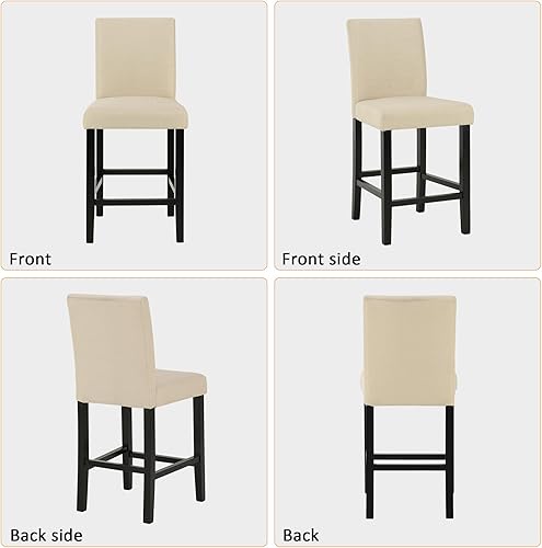Miniatura 7 de GOTMINSI Taburetes clásicos de 24 pulgadas de altura de mostrador, taburetes de bar tapizados con patas de madera maciza, juego de 2 (tela beige)