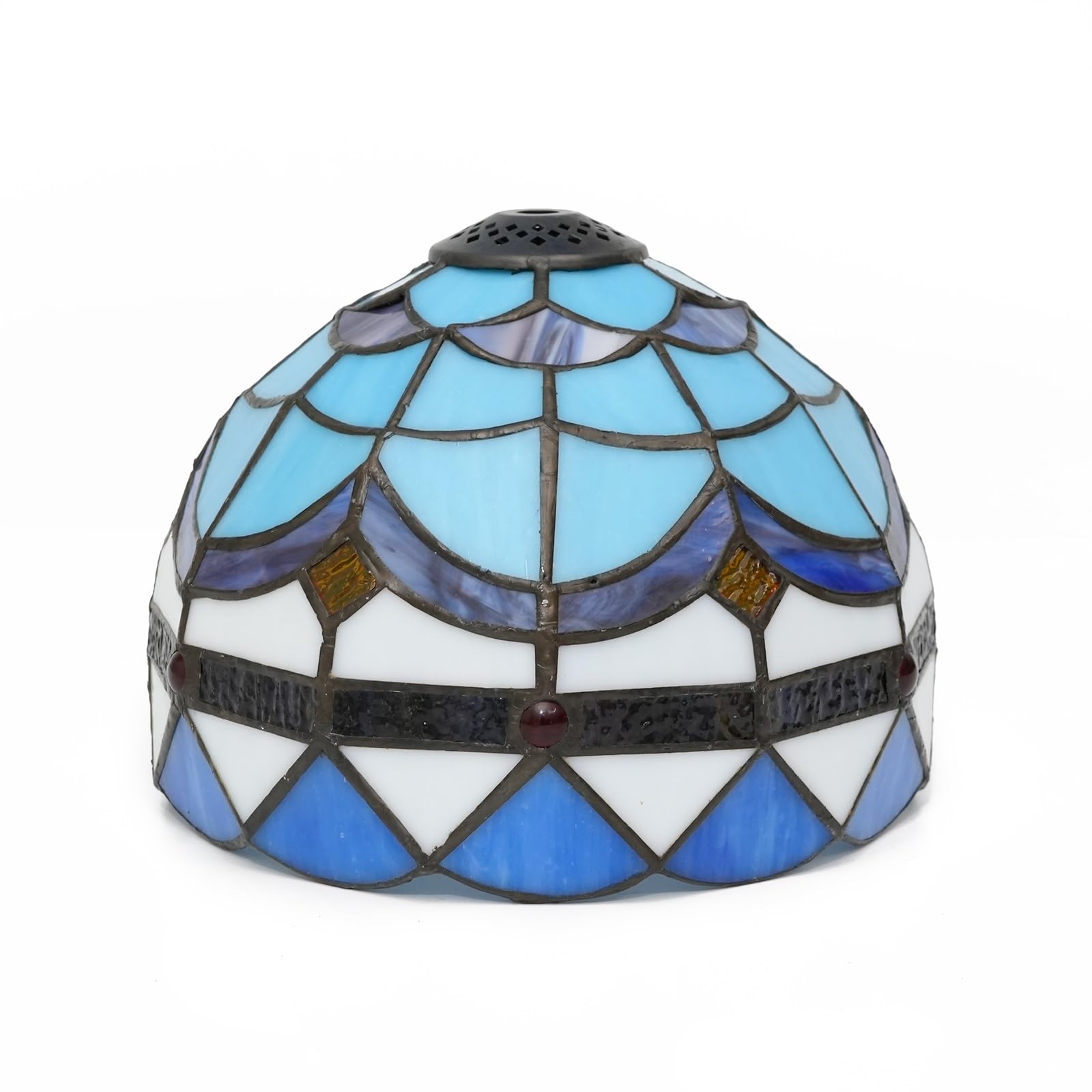 HJRegaFimu Shade Replacement 8" Mediterranean Blue Feathers Stained Glass Lamp Art Decor Small Opening Lampshades For Table Chandelier Light Wall Floor Lamps