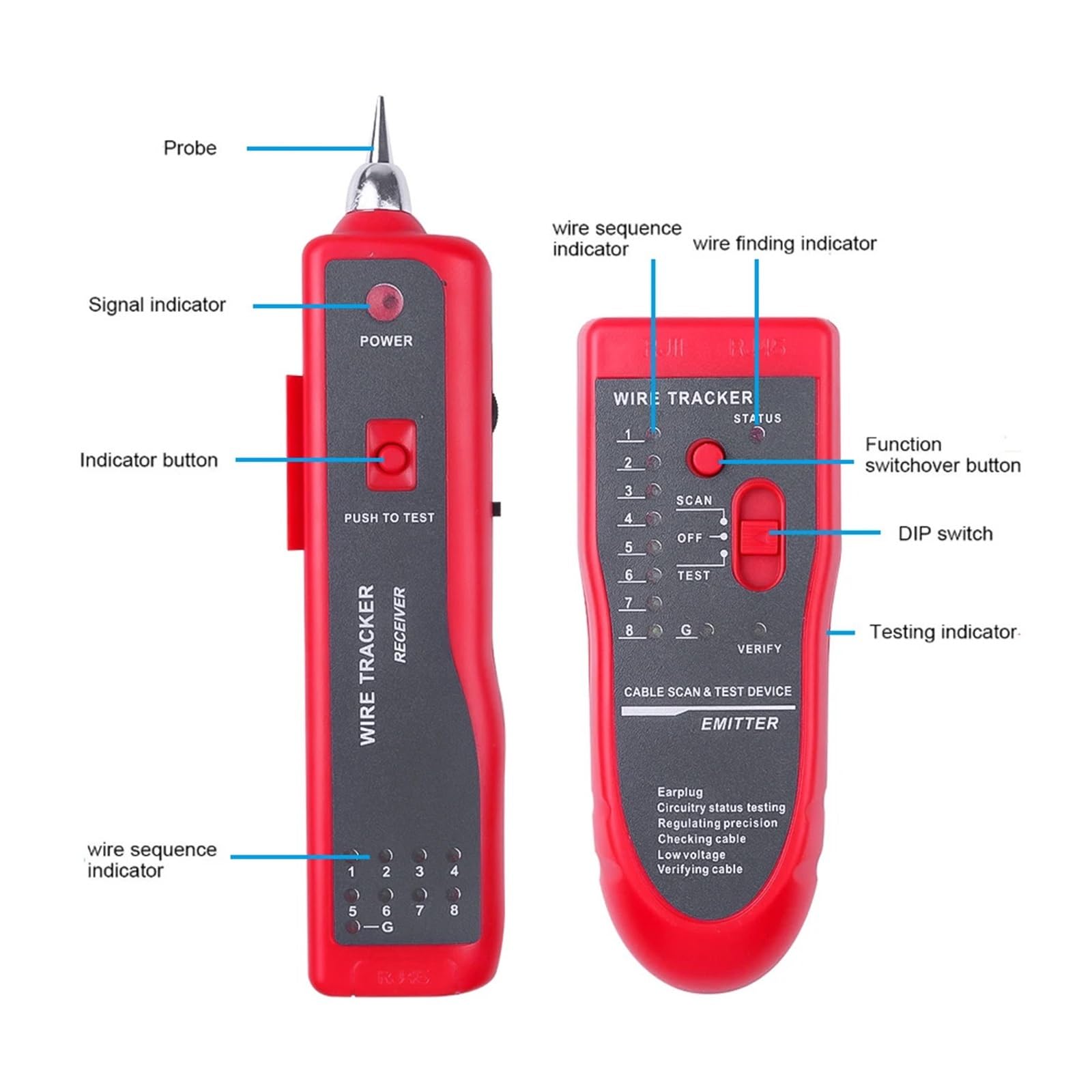 Tester kabli sieciowych LAN Lokalizator przewodów telefonicznych Diagnostyka tonów dla STP UTP Cat5 Cat6 RJ45 RJ11 linii detektora Testy transmisji(Yellow)
