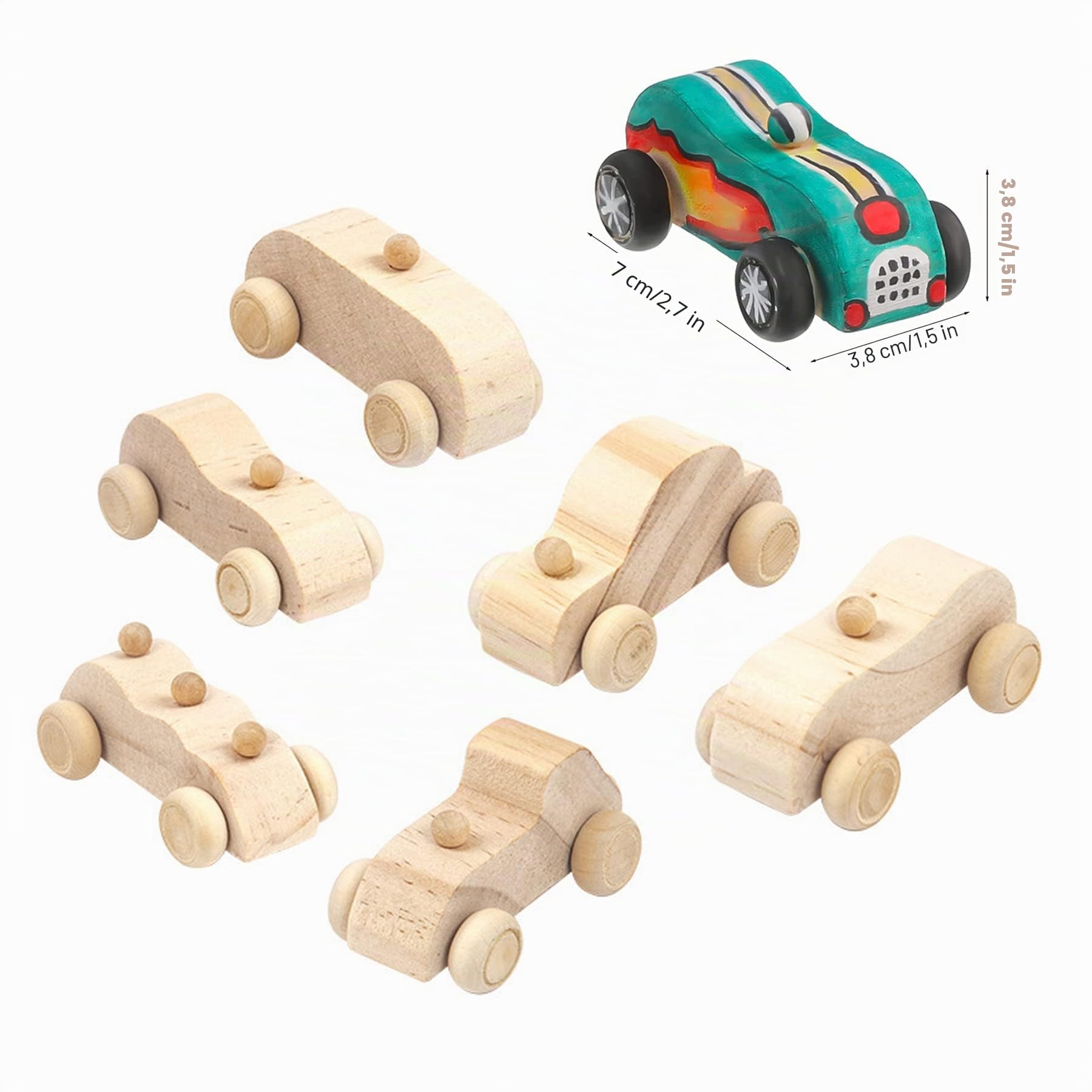 Allazone 12 Pz Auto in Legno Fai Da Te, Legno per La Pittura Mini DIY con Adesivo, Progetti di Artigianato (12pcs auto)